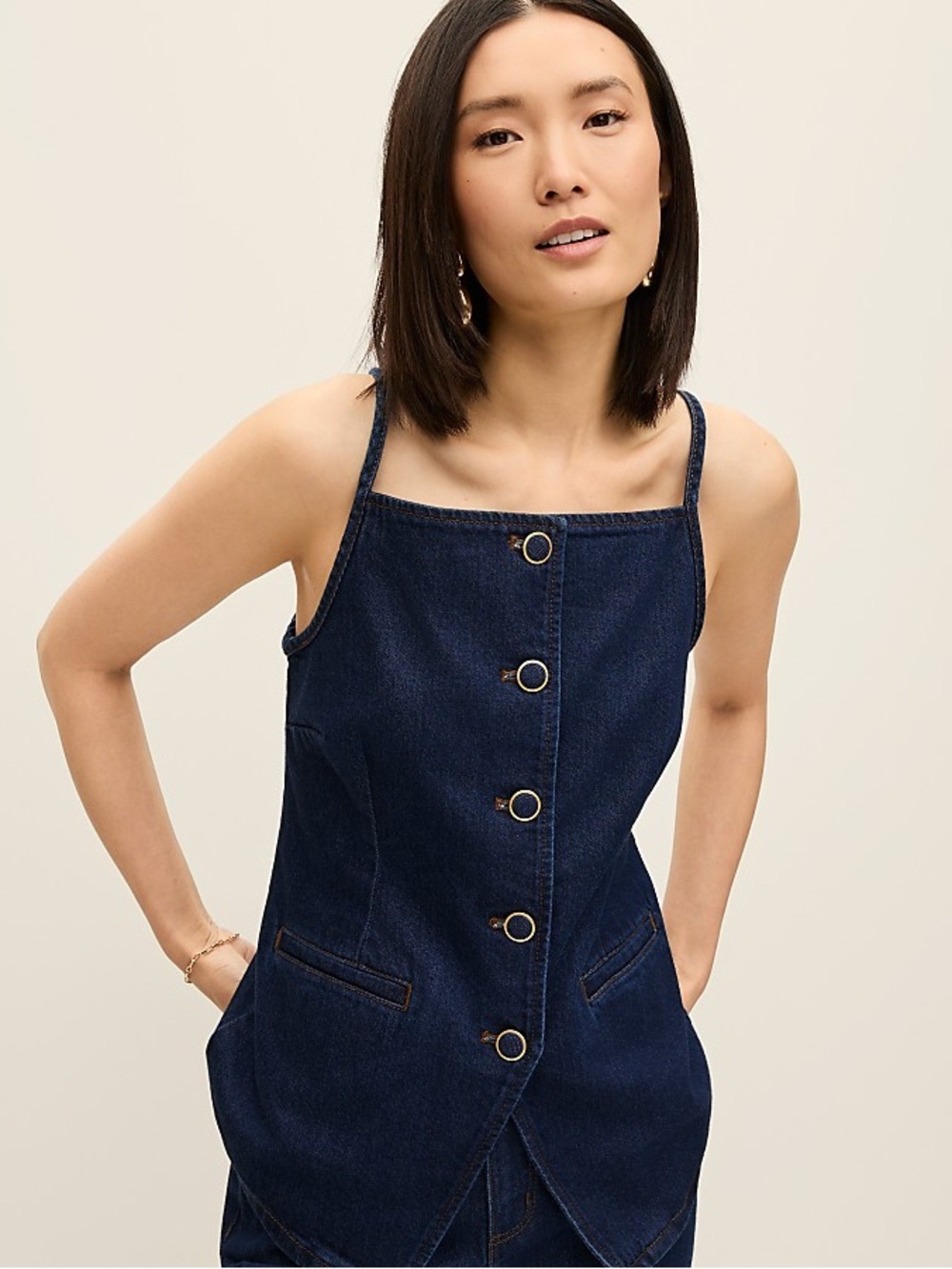 Ann Taylor Denim Button-Front Tank